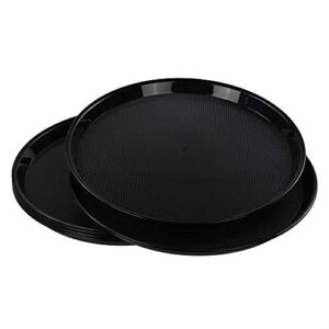 Neadas Round Plastic Fast Food Serving Trays, Cafeteria Tray Platters, Black, 6 Packs