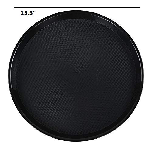 Neadas Round Plastic Fast Food Serving Trays, Cafeteria Tray Platters, Black, 6 Packs