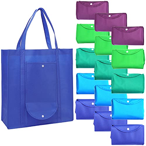 Tosnail 15 Pack Large Reusable Grocery Tote Bags Durable Heavy Duty Shopping Totes Foldable Into Pouch - Assorted 5 Colors