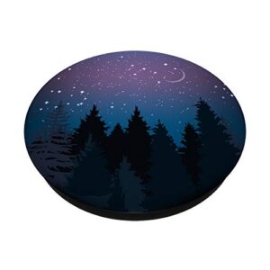 Blue Purple Galaxy moon and Stars forest for Girl Boys Black PopSockets Swappable PopGrip