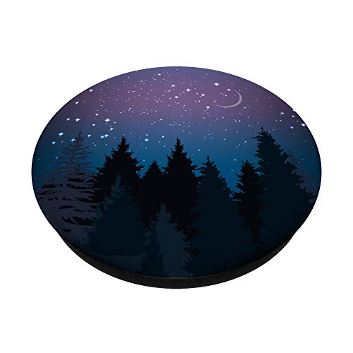 Blue Purple Galaxy moon and Stars forest for Girl Boys Black PopSockets Swappable PopGrip