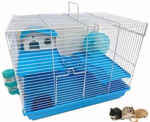 3-floors syrian hamster home house rodent gerbil mouse mice rat habitat cage (19 x 12 x 15 h inches, blue)