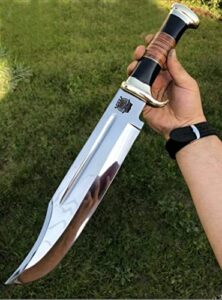 shiny crafts | handmade forged crocodile dundee, fixed blade, full tang bowie, hunting, camping knife,knife with leather sheath
