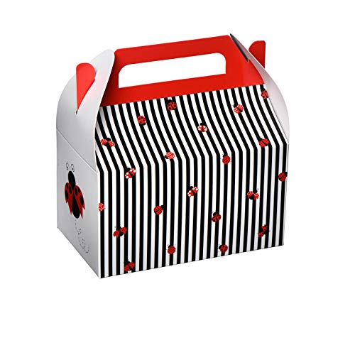 Hammont Paper Treat Boxes - (10 Pack) - Party Favors Treat Container Cookie Boxes Cute Designs Perfect for Parties and Celebrations 6.25" x 3.75" x 3.5" (Ladybug)