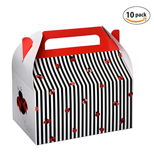 Hammont Paper Treat Boxes - (10 Pack) - Party Favors Treat Container Cookie Boxes Cute Designs Perfect for Parties and Celebrations 6.25" x 3.75" x 3.5" (Ladybug)