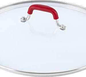 Bialetti Aeternum Nonstick White Ceramic Cookware, 12" Covered Lid Saute Pan, Red & White