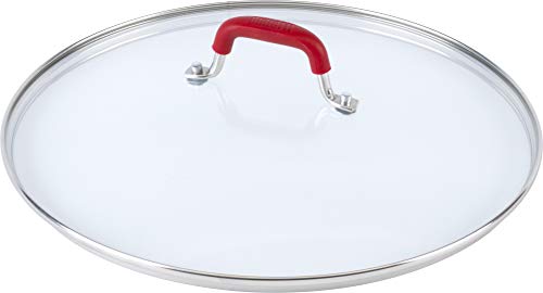 Bialetti Aeternum Nonstick White Ceramic Cookware, 12" Covered Lid Saute Pan, Red & White