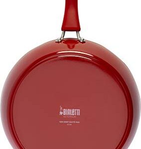 Bialetti Aeternum Nonstick White Ceramic Cookware, 12" Covered Lid Saute Pan, Red & White