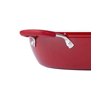 Bialetti Aeternum Nonstick White Ceramic Cookware, 12" Covered Lid Saute Pan, Red & White