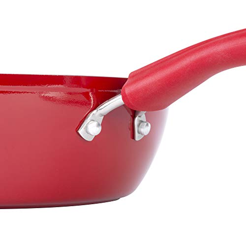 Bialetti Aeternum Nonstick White Ceramic Cookware, 12" Covered Lid Saute Pan, Red & White