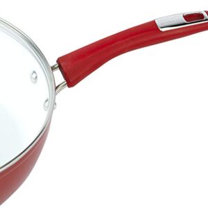 Bialetti Aeternum Nonstick White Ceramic Cookware, 12" Covered Lid Saute Pan, Red & White