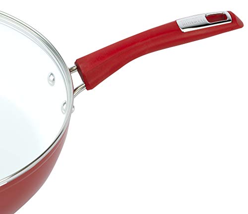 Bialetti Aeternum Nonstick White Ceramic Cookware, 12" Covered Lid Saute Pan, Red & White