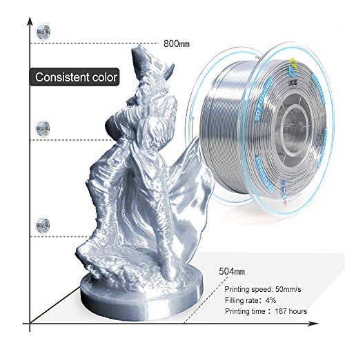 YOUSU Silk Silver PLA Filament 1.75mm 3D Printer Filament with Shiny Surface, Shiny Metallic PLA Silk Filament 1kg Spool, Compatible with Most of 3D Printer.