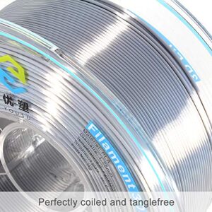 YOUSU Silk Silver PLA Filament 1.75mm 3D Printer Filament with Shiny Surface, Shiny Metallic PLA Silk Filament 1kg Spool, Compatible with Most of 3D Printer.