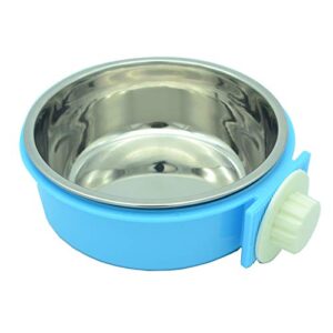 rubyhome dog bowl feeder pet puppy food water bowl, 2-in-1 plastic bowl & stainless steel bowl, removable hanging cat rabbit bird food basin dish perfect for crates & cages, blue