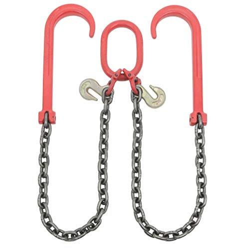 Mytee Products Grade 80 V Bridle Chain, Tow Recovery G80 3/8" x 3' Chain 7100# Lbs, Two 15" J-Hook & Eye Cradle Grab Hook