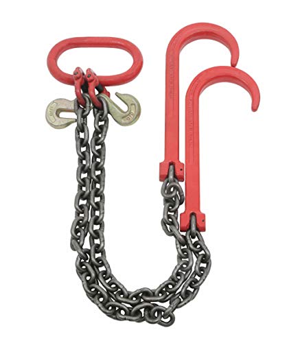 Mytee Products Grade 80 V Bridle Chain, Tow Recovery G80 3/8" x 3' Chain 7100# Lbs, Two 15" J-Hook & Eye Cradle Grab Hook