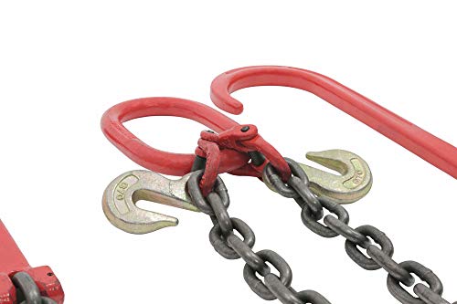 Mytee Products Grade 80 V Bridle Chain, Tow Recovery G80 3/8" x 3' Chain 7100# Lbs, Two 15" J-Hook & Eye Cradle Grab Hook