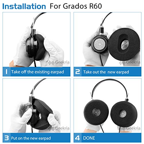 Geekria Comfort Foam Replacement Ear Pads for GRADO PS1000, GS1000i, RS1i, RS2i, SR325IS, GW100x Headphones Ear Cushions, Headset Earpads, Ear Cups Repair Parts (Black)