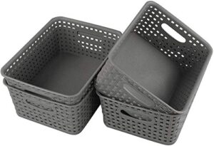 jekiyo grey plastic storage basket, 4 packs pantry storage bin