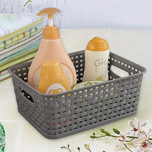 Jekiyo Grey Plastic Storage Basket, 4 Packs Pantry Storage Bin