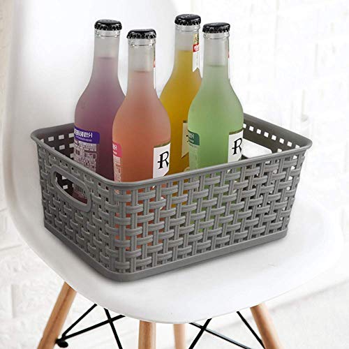 Jekiyo Grey Plastic Storage Basket, 4 Packs Pantry Storage Bin