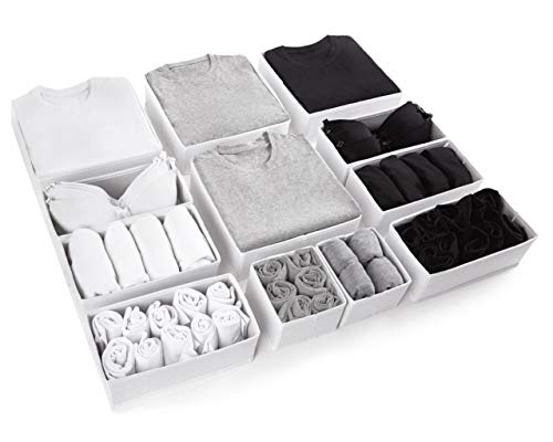 12pcs White Large Drawer Organizer Drawer Organizers for Clothing Wardrobe Clothes Organizer Underwear Organizer Dresser Drawer Organizers Underwear Drawer Organizer Clothes