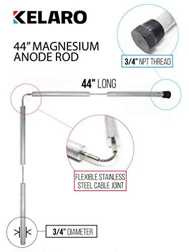 Magnesium Water Heater Anode Rod (44 inch Flexible) 3/4" NPT Thread for Rheem, Reliance, Richmond, Kenmore, GE by Kelaro