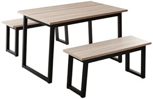 signature design by ashley waylowe modern 3-piece dining set, includes table and 2 benches, black & beige