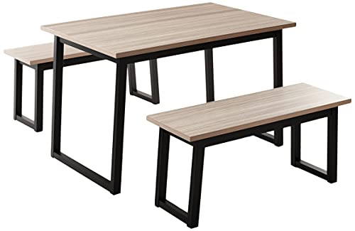 Signature Design by Ashley Waylowe Modern 3-Piece Dining Set, Includes Table and 2 Benches, Black & Beige