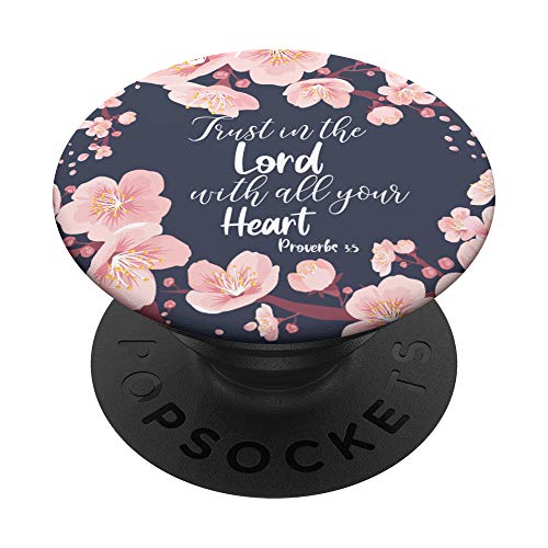 Christian Bible Verse Proverbs 3:5 Navy Blue Floral PopSockets Swappable PopGrip