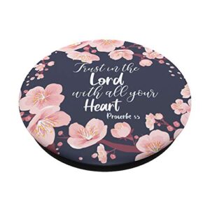 Christian Bible Verse Proverbs 3:5 Navy Blue Floral PopSockets Swappable PopGrip