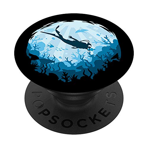 Dive Deeper Aquatic Scuba Diver Illustration Diving PopSockets Swappable PopGrip