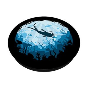 Dive Deeper Aquatic Scuba Diver Illustration Diving PopSockets Swappable PopGrip