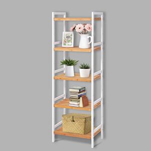 kinsuite bamboo shelf adjustable storage rack multifunctional organizer for kitchen living room bathroom bedroom (5-tier)