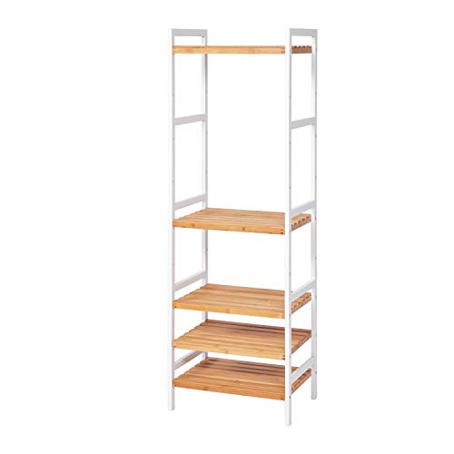 Kinsuite Bamboo Shelf Adjustable Storage Rack Multifunctional Organizer for Kitchen Living Room Bathroom Bedroom (5-Tier)