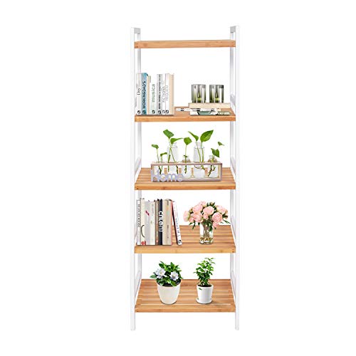 Kinsuite Bamboo Shelf Adjustable Storage Rack Multifunctional Organizer for Kitchen Living Room Bathroom Bedroom (5-Tier)