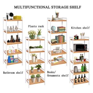 Kinsuite Bamboo Shelf Adjustable Storage Rack Multifunctional Organizer for Kitchen Living Room Bathroom Bedroom (5-Tier)