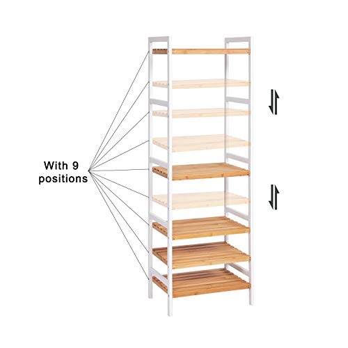 Kinsuite Bamboo Shelf Adjustable Storage Rack Multifunctional Organizer for Kitchen Living Room Bathroom Bedroom (5-Tier)