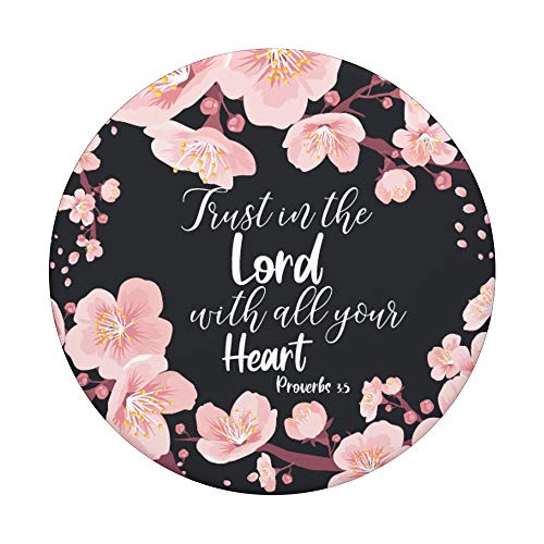 Christian Bible Verse Proverbs 3:5 Black Pink Floral Gift PopSockets Swappable PopGrip