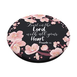 Christian Bible Verse Proverbs 3:5 Black Pink Floral Gift PopSockets Swappable PopGrip