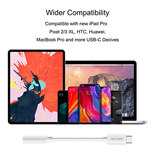 MAS CARNEY (2Pack, Black + White) USB Type C to 3.5mm Female Aux Adapter, HiFi Audio Headphones Jack, Compatible with Huawei Google Pixel Mi Moto Z iPad Pro MacBook