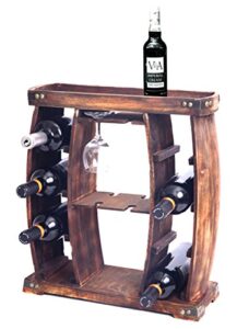 decorative wooden 8 bottle rustic wine rack with glasses holder