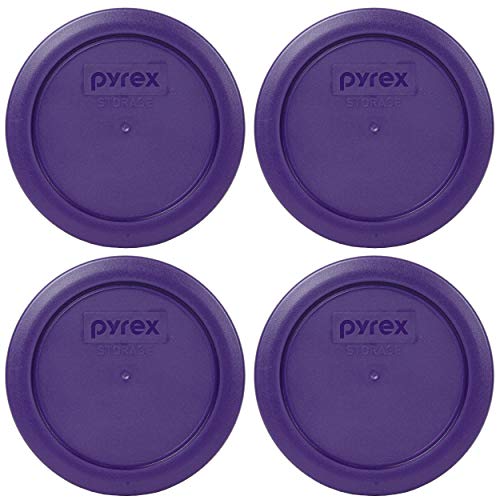 Pyrex 7200-PC Plum Purple Round Plastic Food Storage Replacement Lid, Made in USA - 4 Pack