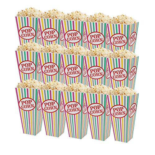 Tebery 15 Pack Plastic Open-Top Rainbow Popcorn Boxes Reusable Popcorn Containers -7.7" Tall x 4" Square