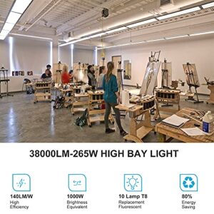 Lightdot 2 Pack LED High Bay Shop Light, 4FT (Large Area Illumination) 265W 38000LM [Eqv.1000W MH/HPS] 5000K Daylight Linear Hanging Light for Warehouse, Energy Saving Upto 10000KW/5Yrs(5Hrs/Day)