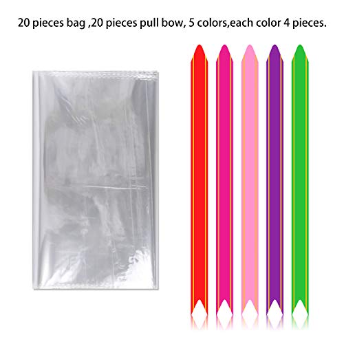 40 Pack 9x20 inchesClear Cellophane Bags Set included 20pack Basket Bags 20 pack Pull Bow Set Perfect for Valentine's Day Easter Gift, Presents, Wine Bottles, Bridal/Baby Showers, 2Mil Thick