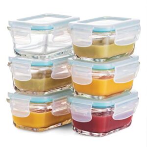 finedine glass meal prep containers with lids - set of 6 square 5 oz containers - airtight, leakproof, microwave & dishwasher safe - perfect for snacks, dips, and meal prep (teal)