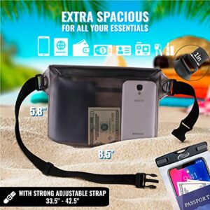 AiRunTech Waterproof Dry Bag and Waterproof Cell Phone Bag for Outdoor Water Sports, Boating, Hiking,Kayaking,Fishing (2 * Phone case(Clear) + 2 * Fanny Pack(Black+Gray))