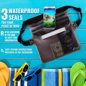 AiRunTech Waterproof Dry Bag and Waterproof Cell Phone Bag for Outdoor Water Sports, Boating, Hiking,Kayaking,Fishing (2 * Phone case(Clear) + 2 * Fanny Pack(Black+Gray))